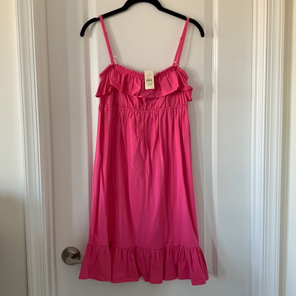NWT LOFT Hot Pink Empire Waist Ruffled Convertible Sundress Size XSP